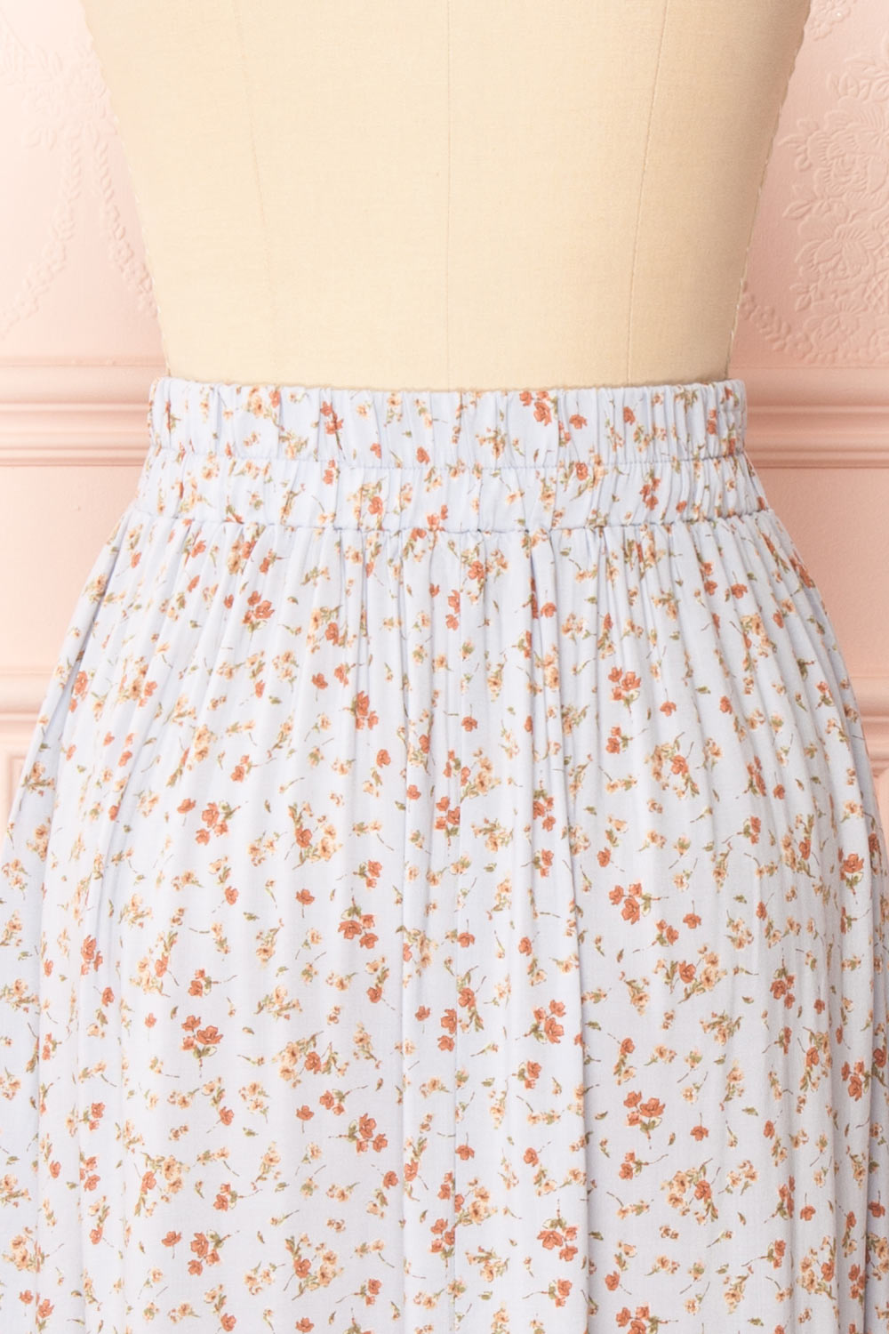 Dorys Blue | Floral Midi Skirt With Elastic Waist back close-up