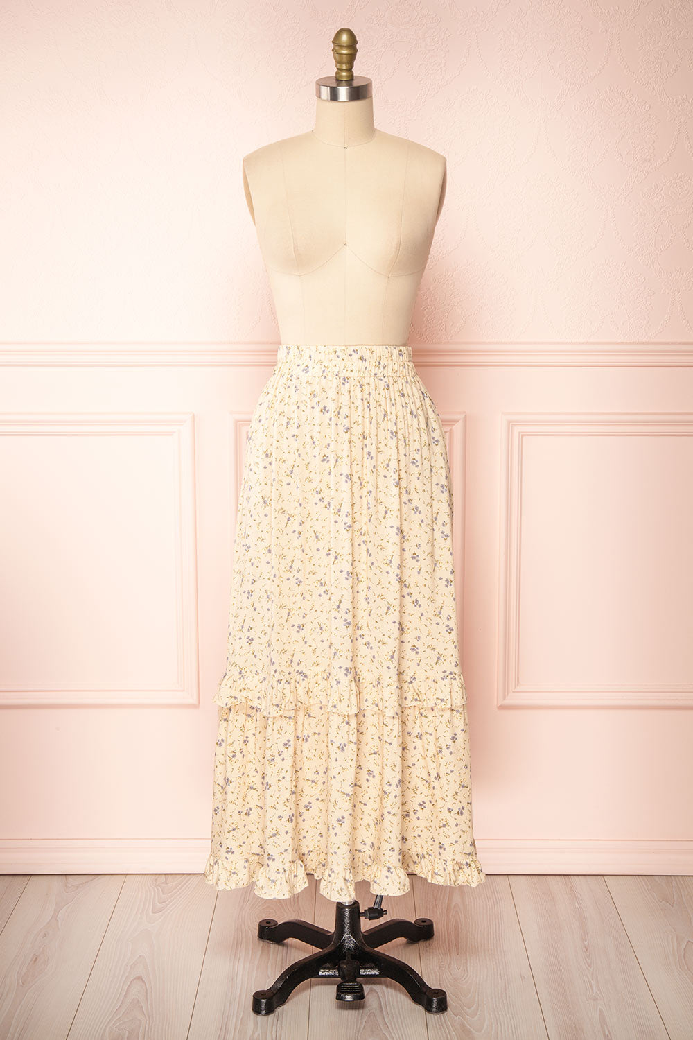 Dorys Yellow | Floral Midi Skirt With elastic Waist front view