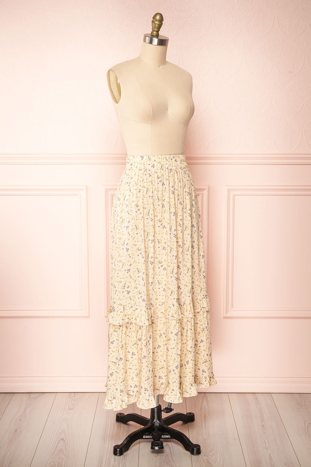 Dorys Yellow | Floral Midi Skirt With elastic Waist side view