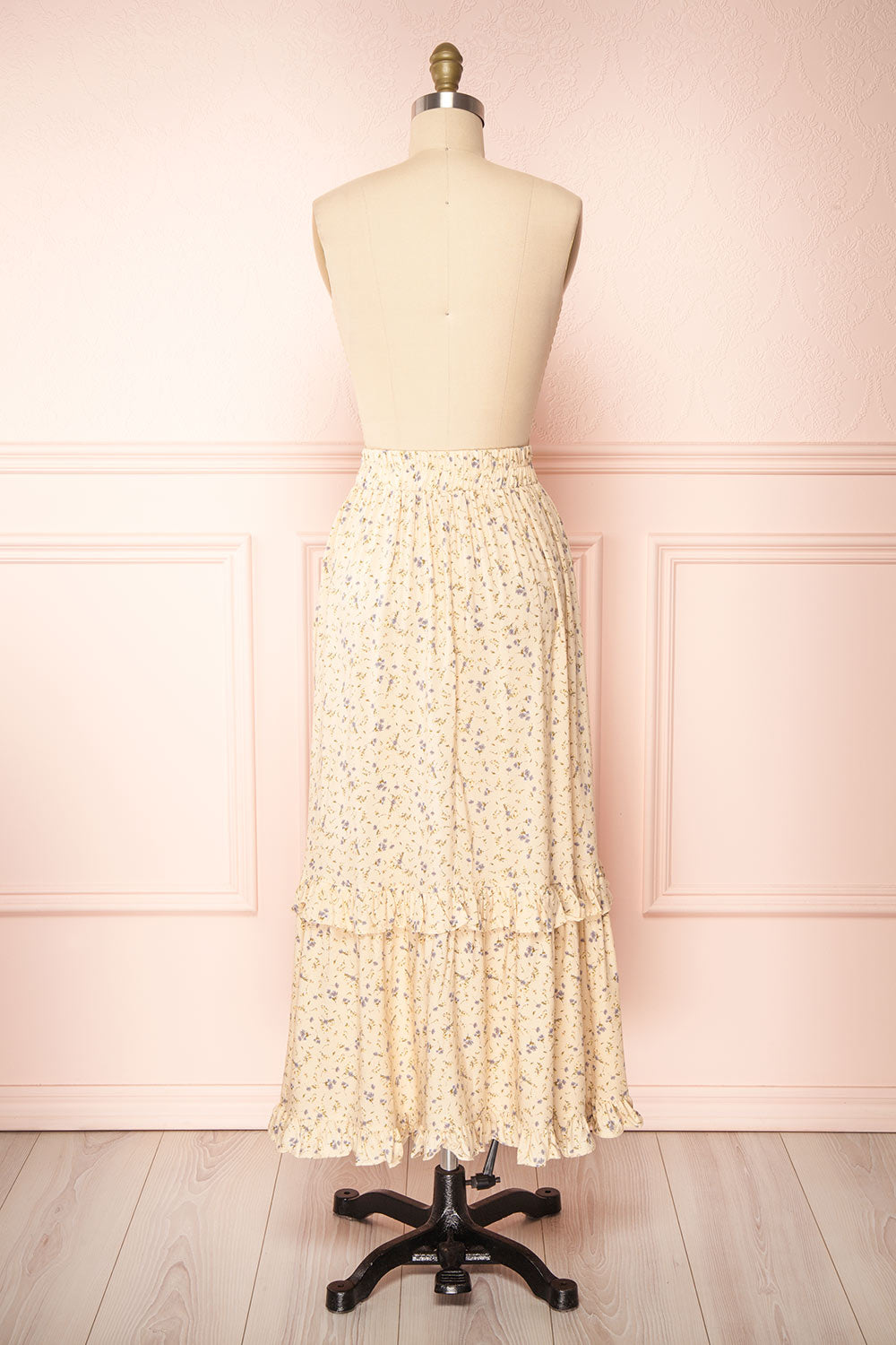 Dorys Yellow | Floral Midi Skirt With elastic Waist back view