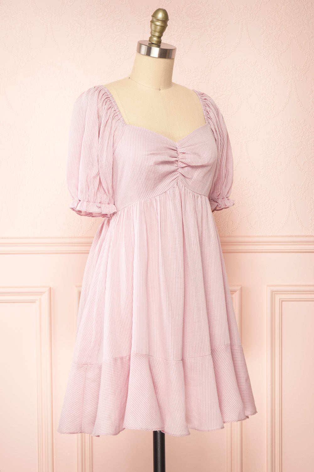 Dreew Short Pinstripe Dress w/ Puffy Sleeves | Boutique 1861 side view