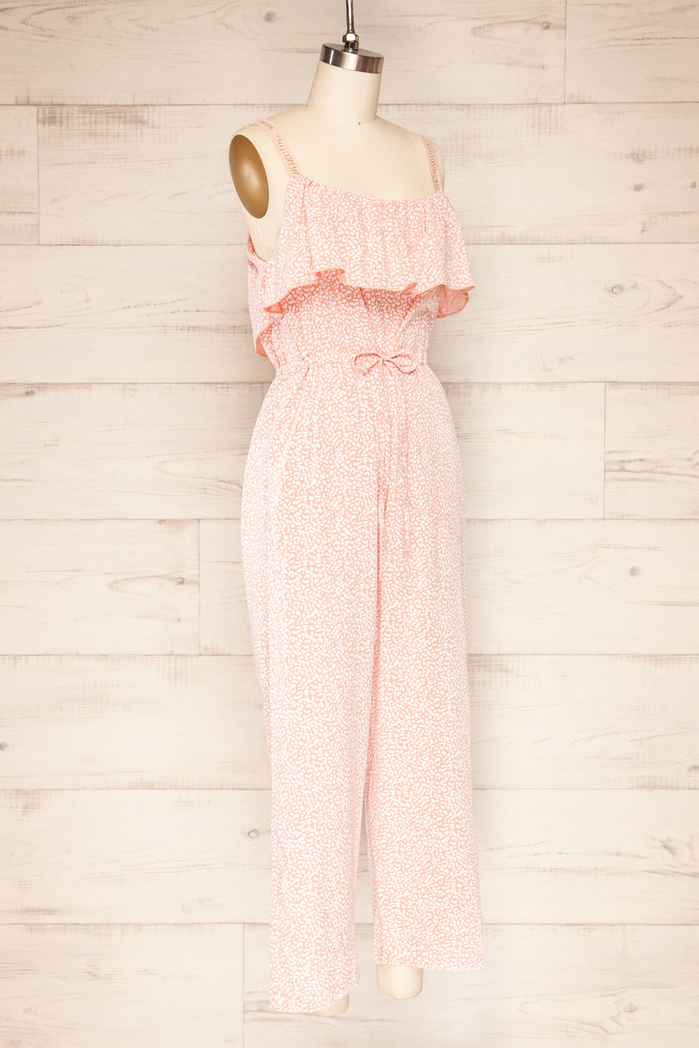 Drezdenko Pink Straight Leg Jumpsuit with Frills | La petite garçonne side view