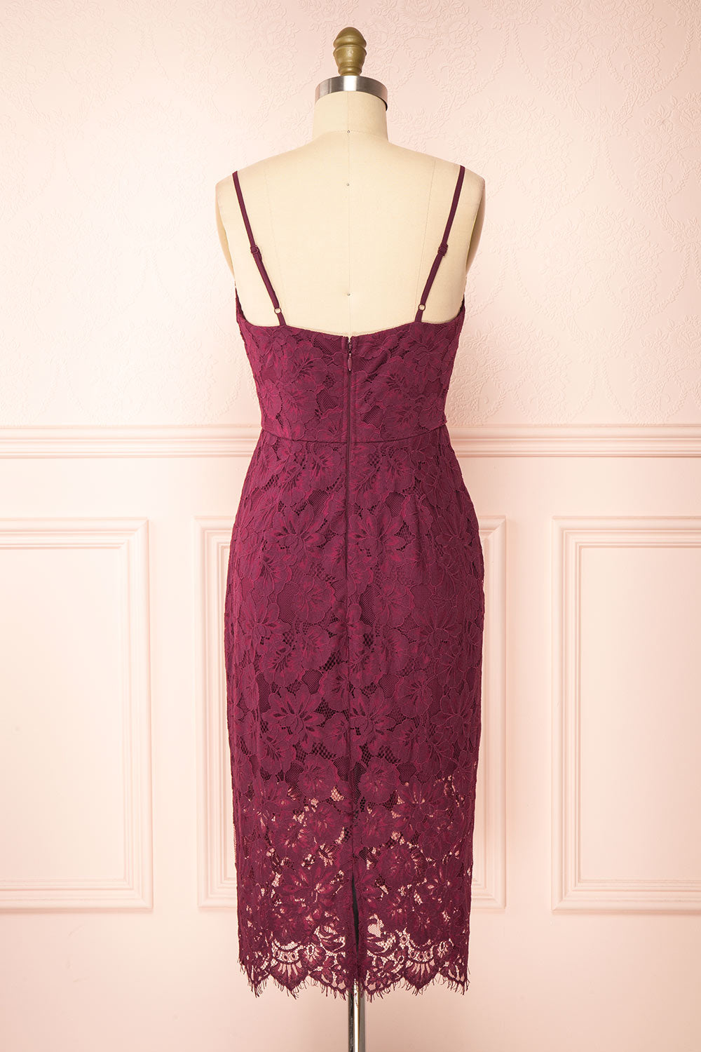 Dysis Burgundy Floral Lace Midi Dress | La petite garçonne back view