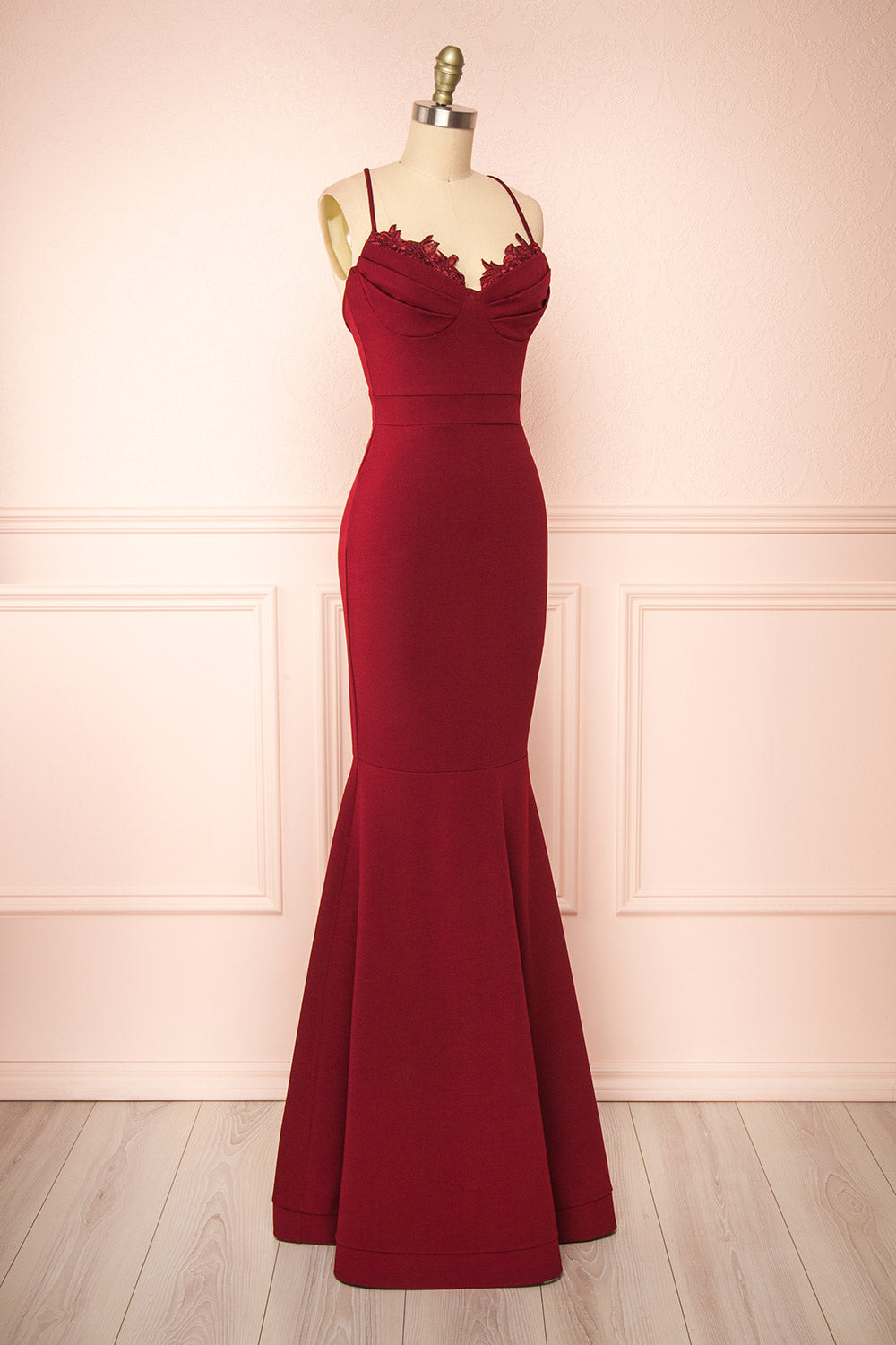 Edyth Burgundy Mermaid Maxi Dress | Boutique 1861 side view