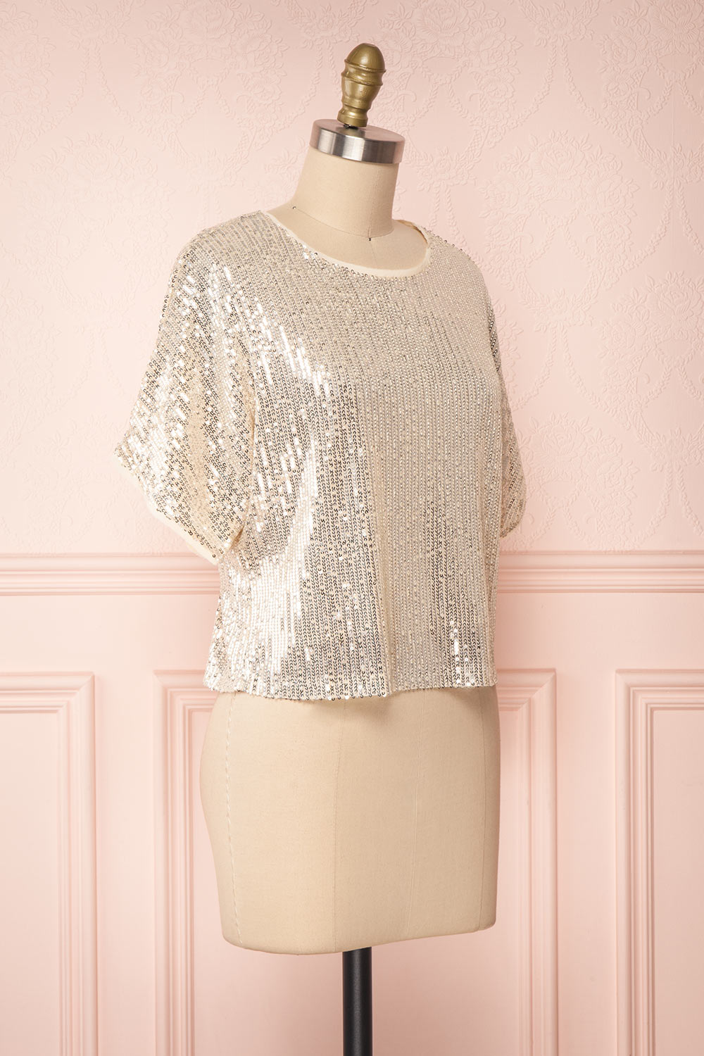Eesha Beige Sequin Top | Haut à Paillettes side view | Boutique 1861 side view