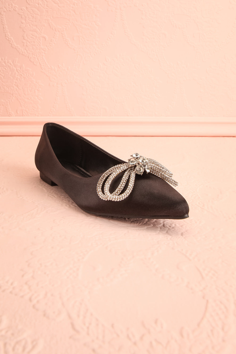 Effet Black Ballet Flats w/ Sequin Bow | Boutique 1861 front viewEffet Black Ballet Flats w/ Sequin Bow | Boutique 1861 front close-up
