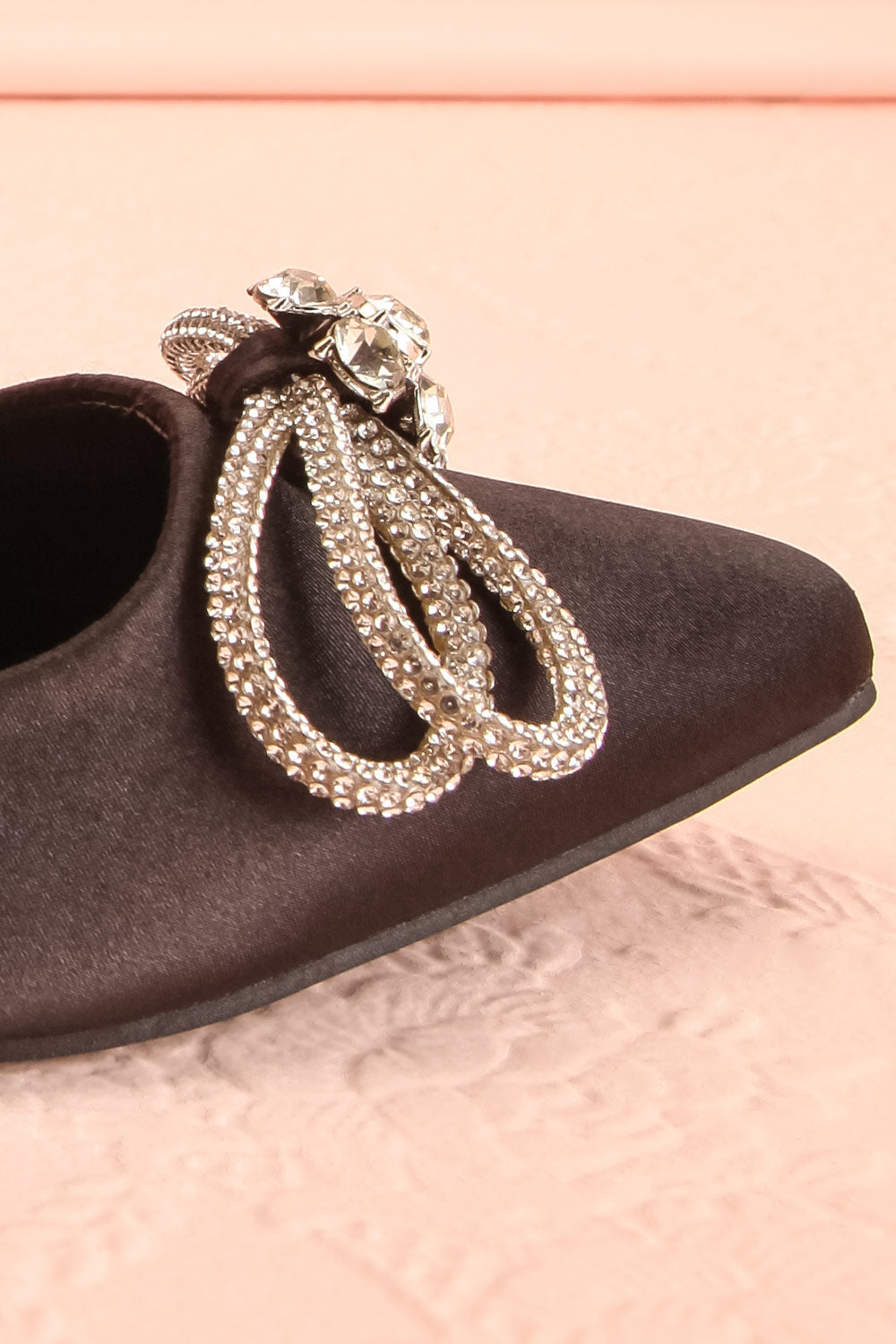 Effet Black Ballet Flats w/ Sequin Bow | Boutique 1861 side front close-up