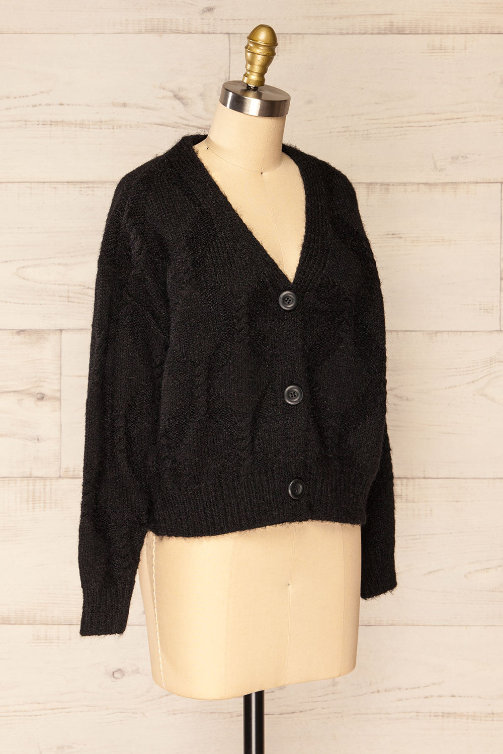 Eggje Black Button-Up Knit Cardigan | La petite garçonne side view