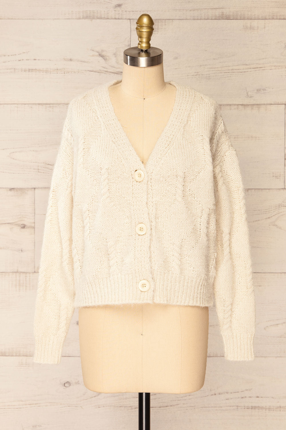 Eggje Ivory Button-Up Knit Cardigan | La petite garçonne front view