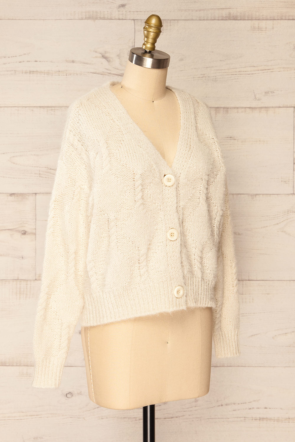 Eggje Ivory Button-Up Knit Cardigan | La petite garçonne side view