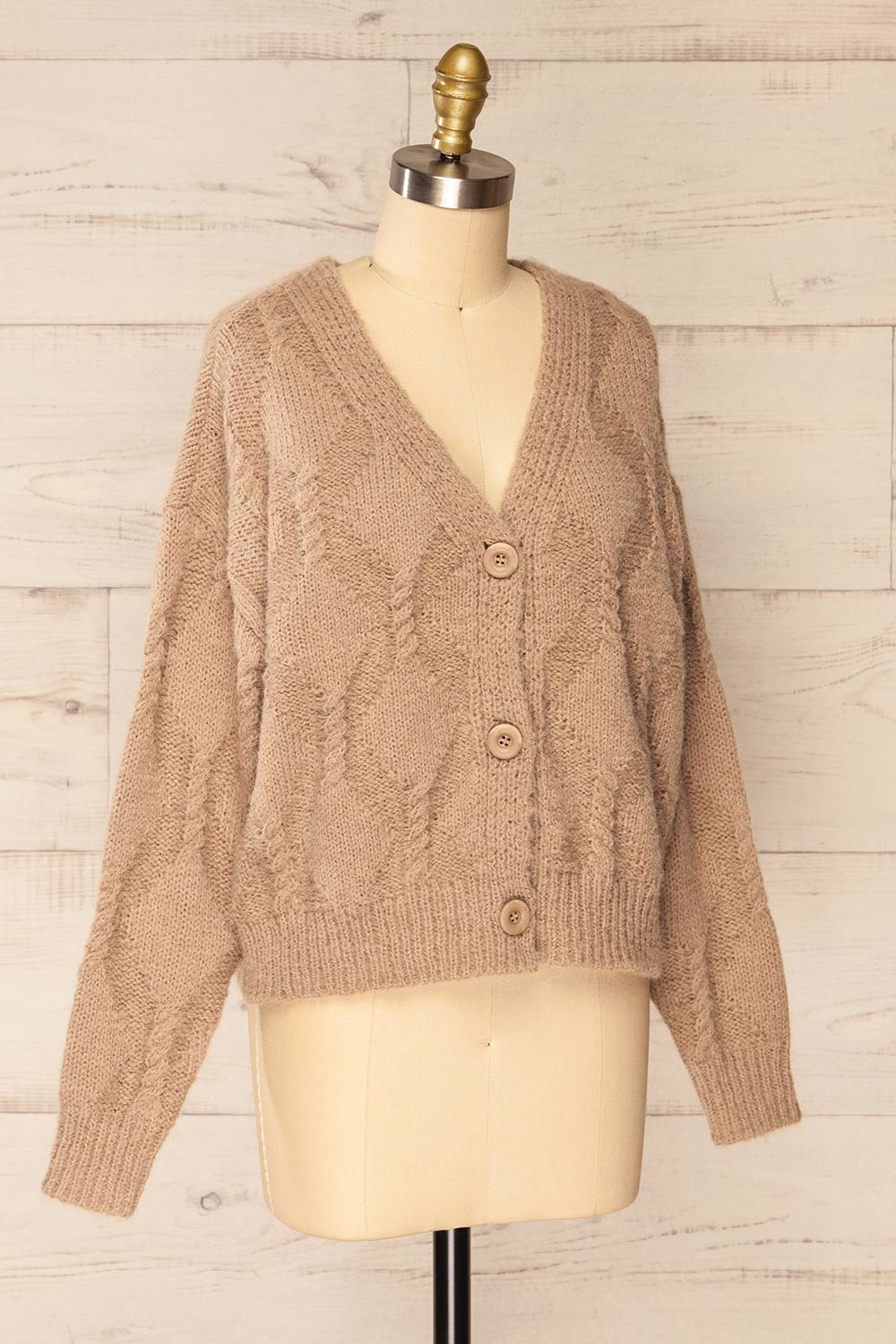 Eggje Taupe Button-Up Knit Cardigan | La petite garçonne side view
