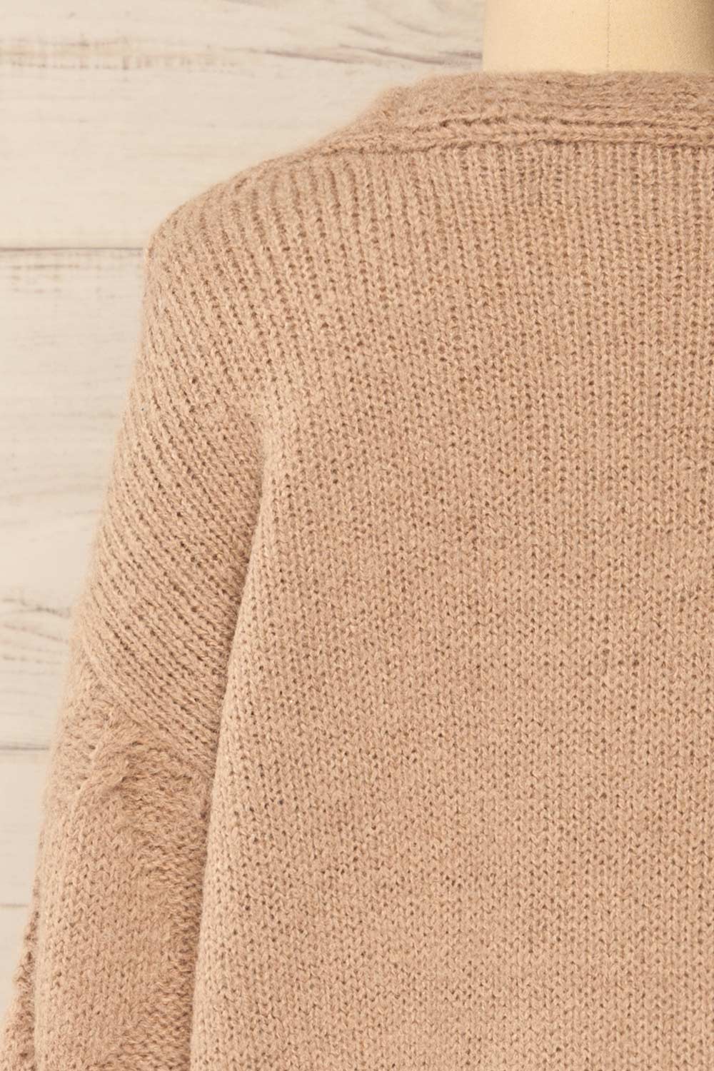 Eggje Taupe Button-Up Knit Cardigan | La petite garçonne back close-up