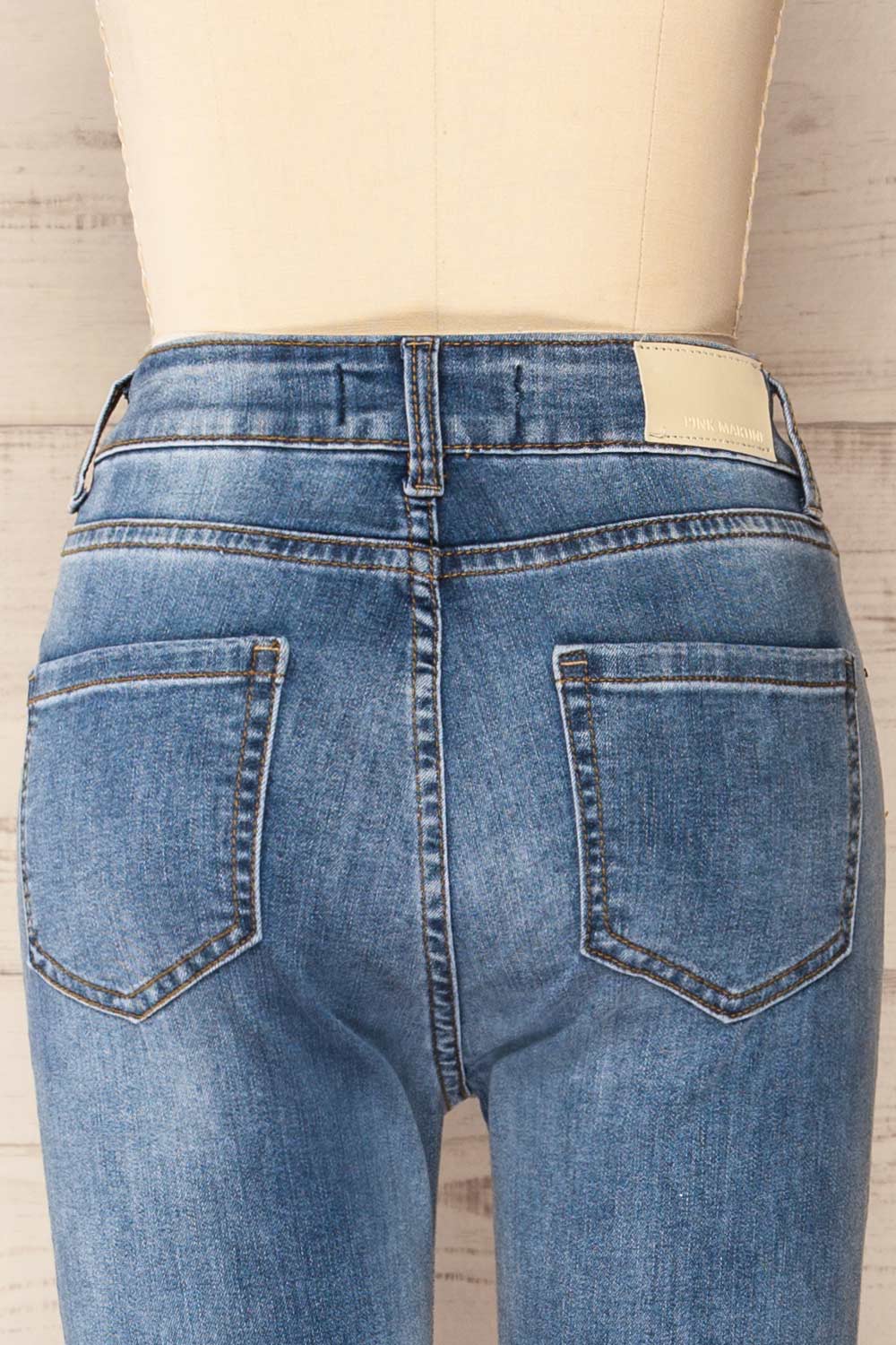 Eggjestolen High-Waisted Flared Leg Blue-Grey Jeans | La petite garçonne back close-up