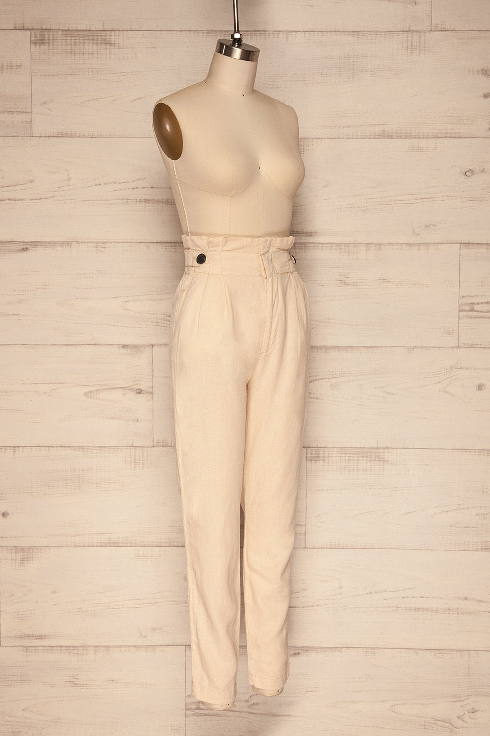 Eidbugten Beige Straight Leg Linen Pants side view | La Petite Garçonne