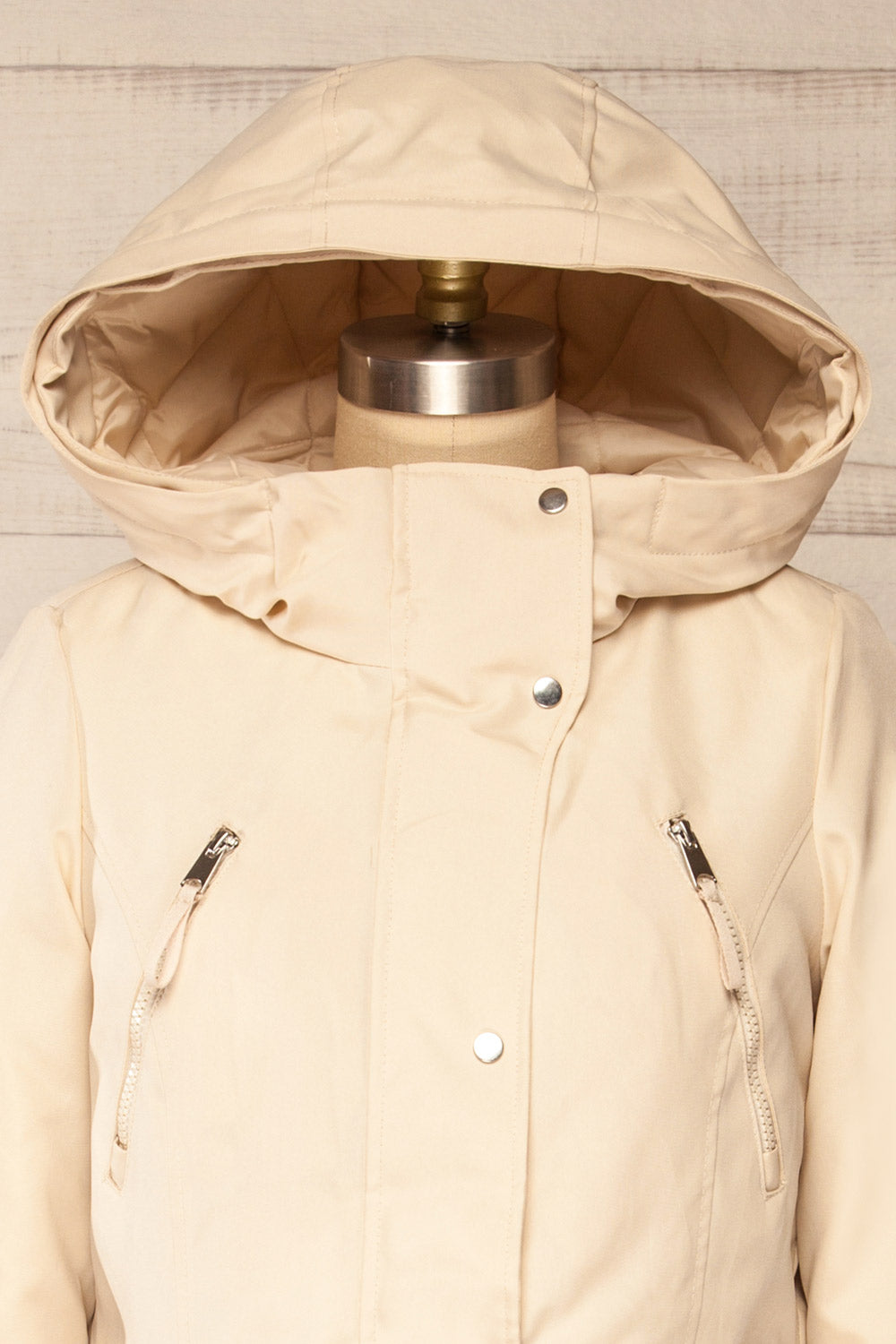 Eidfjord Beige Hooded Parka Coat | La petite garçonne front view