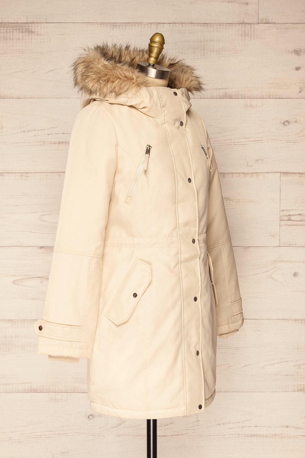 Eidfjord Beige Hooded Parka Coat | La petite garçonne side view