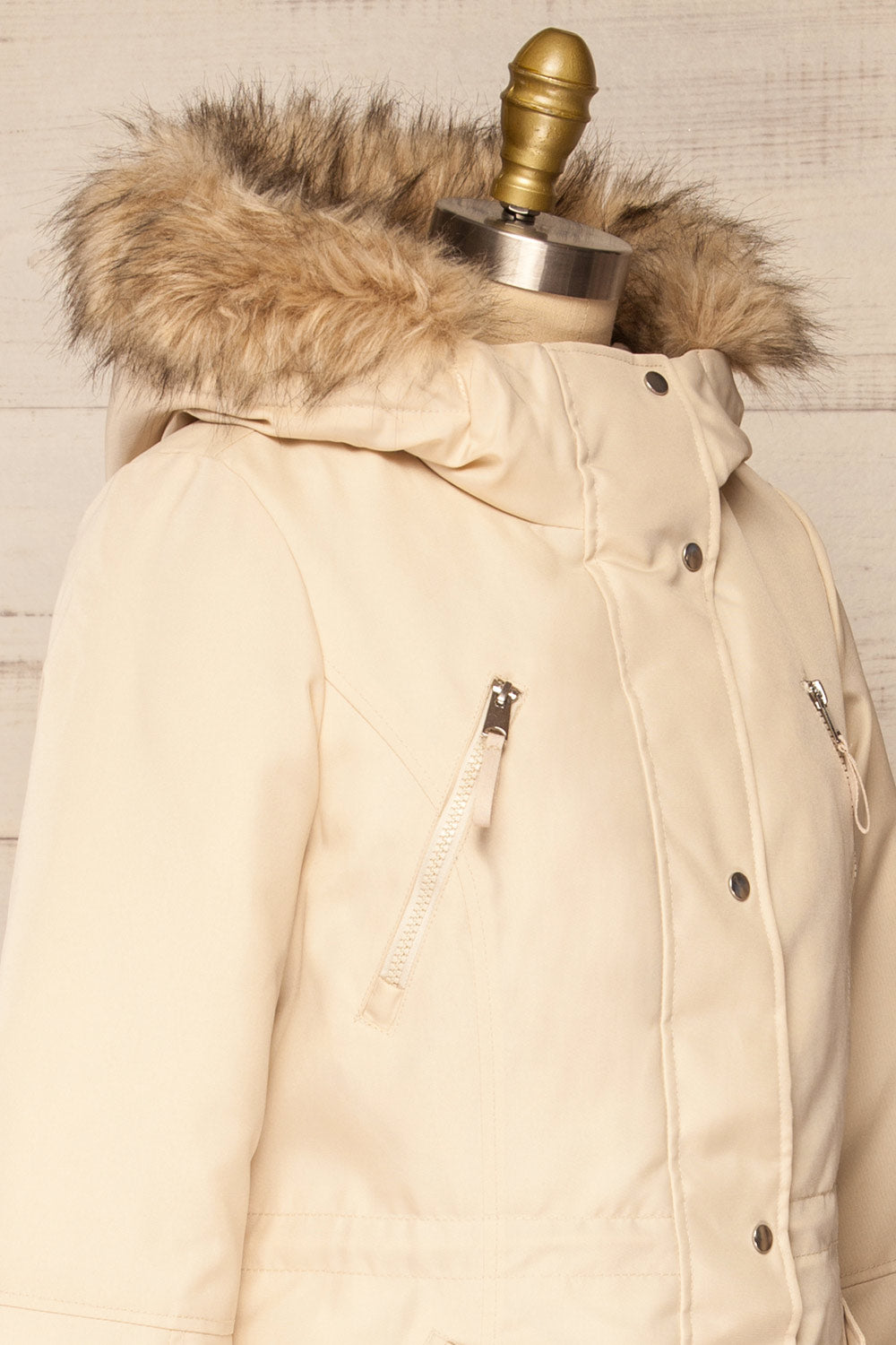 Eidfjord Beige Hooded Parka Coat | La petite garçonne side close-up