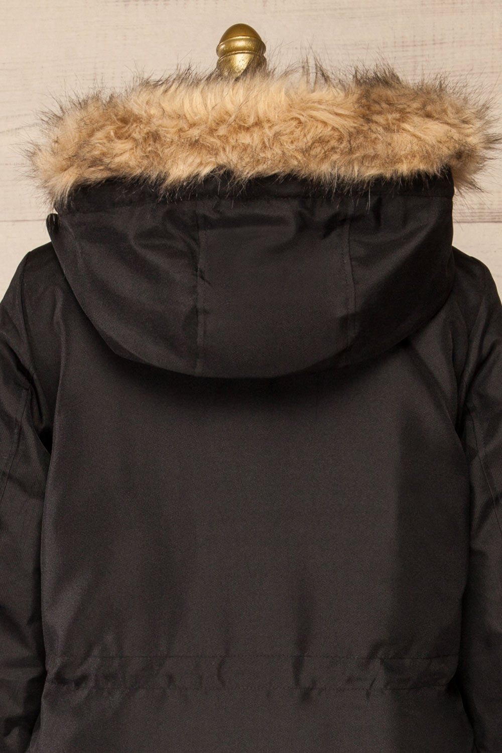 Eidfjord Black Hooded Parka Coat | La petite garçonne back close-up
