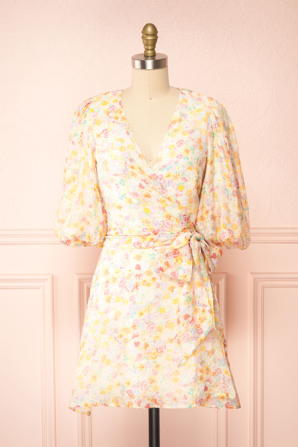 Eiffel Short Floral Wrap Dress | Boutique 1861 front view
