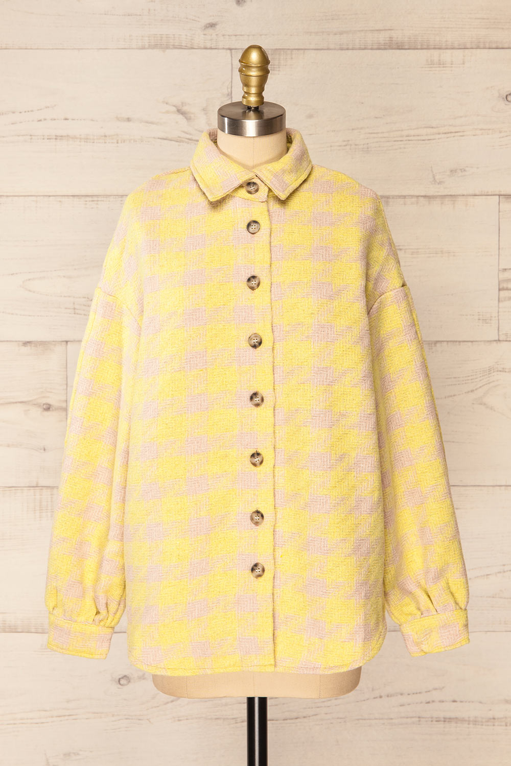Elche Yellow Houndstooth Oversized Shacket | La petite garçonne front view