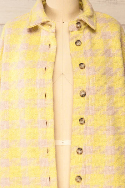 Elche Yellow Houndstooth Oversized Shacket | La petite garçonne open close-up