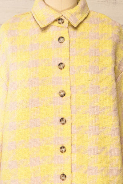 Elche Yellow Houndstooth Oversized Shacket | La petite garçonne front close-up