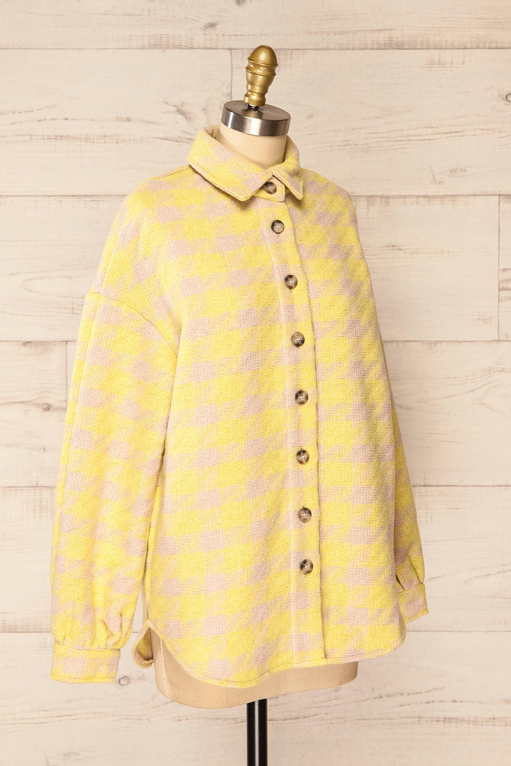 Elche Yellow Houndstooth Oversized Shacket | La petite garçonne side view