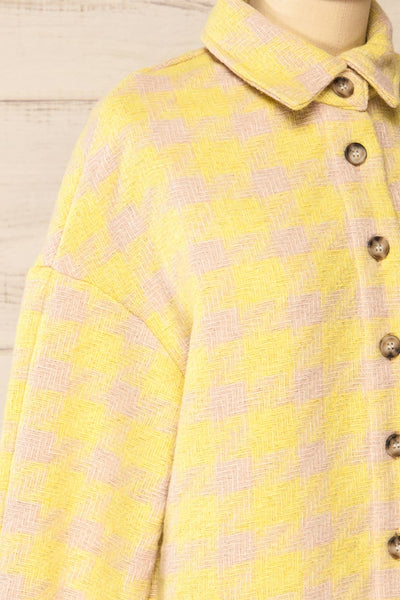 Elche Yellow Houndstooth Oversized Shacket | La petite garçonne side close-up