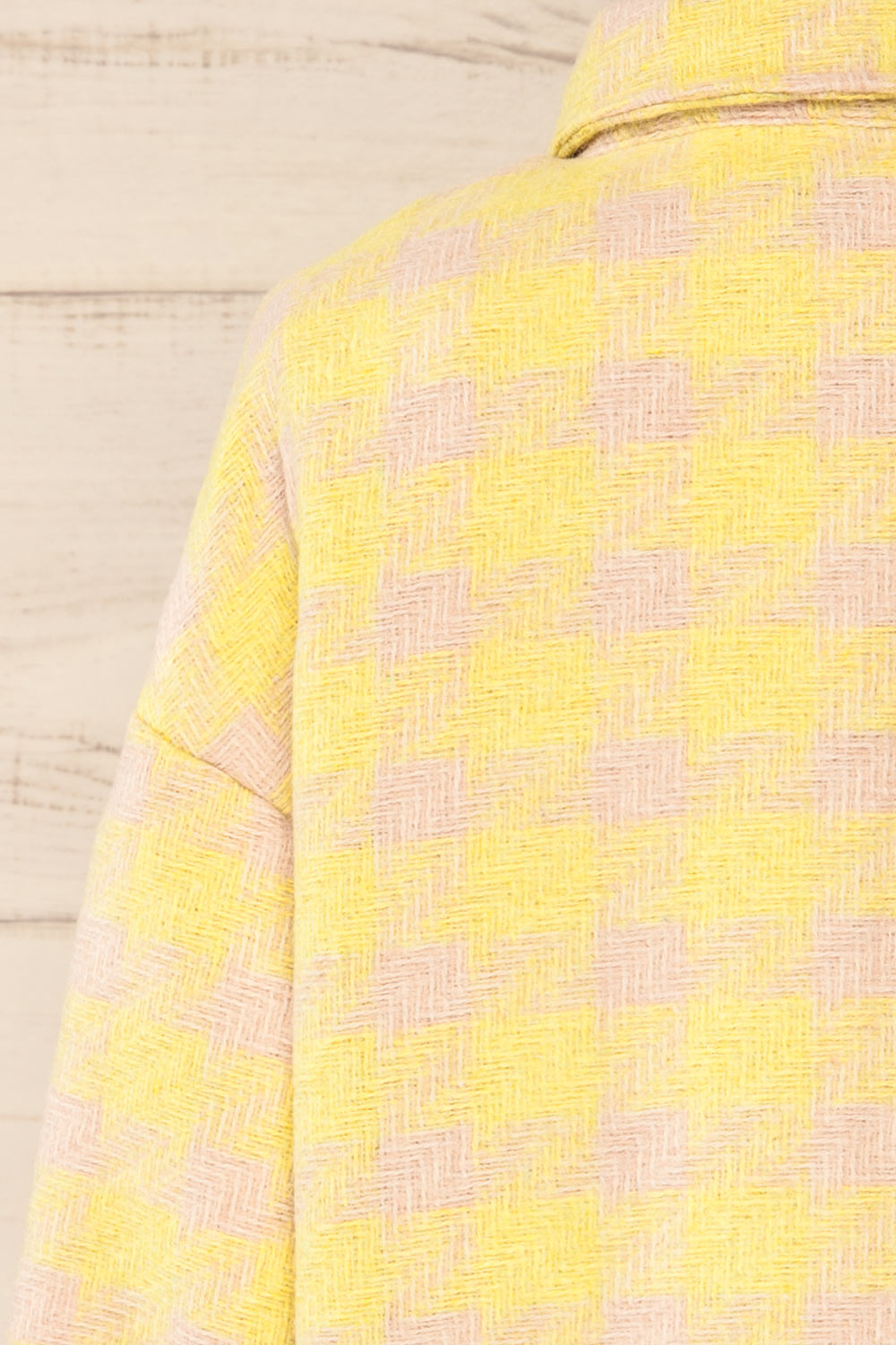 Elche Yellow Houndstooth Oversized Shacket | La petite garçonne back close-up