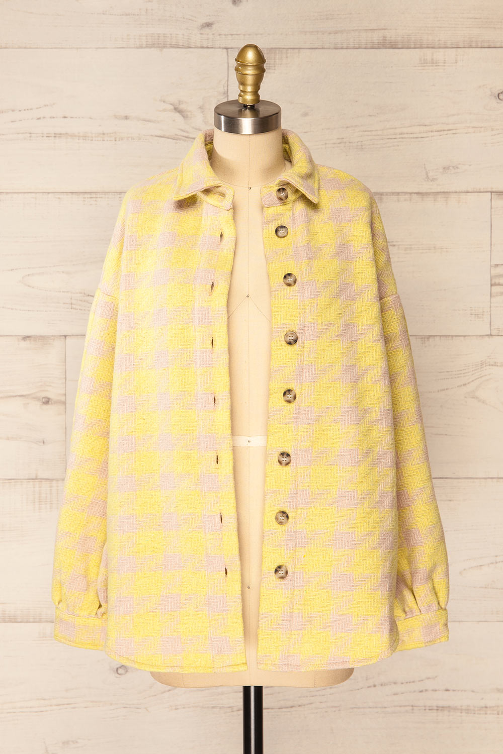 Elche Yellow Houndstooth Oversized Shacket | La petite garçonne open view