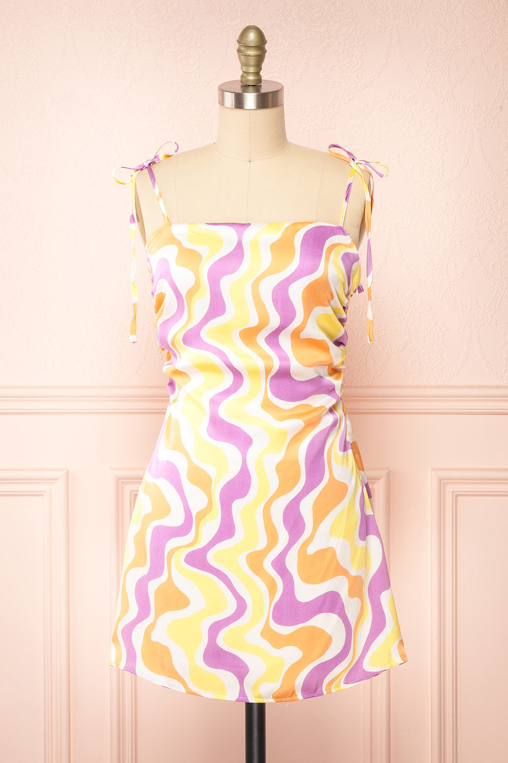 Electra Short Patterned Satin Dress | Boutique 1861 front view