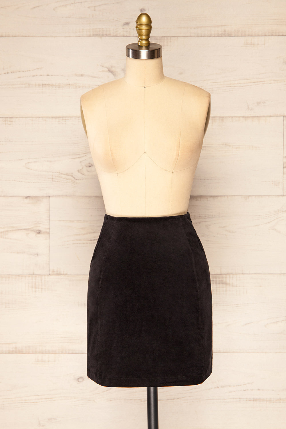 Elena Short Black Corduroy Skirt | La petite garçonne front view