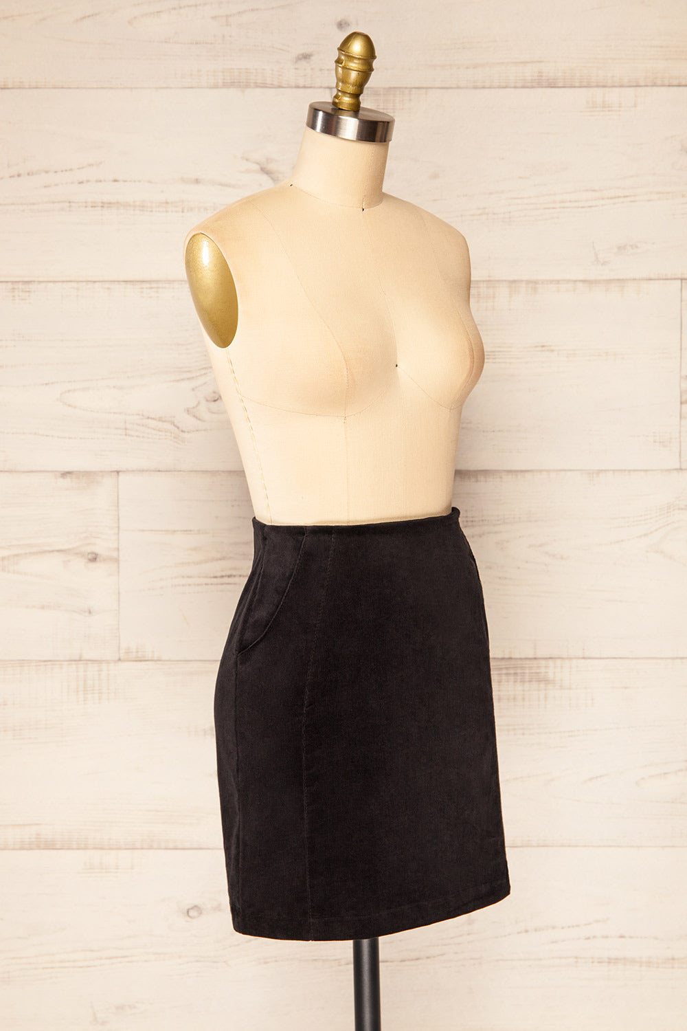 Elena Short Black Corduroy Skirt | La petite garçonne side view