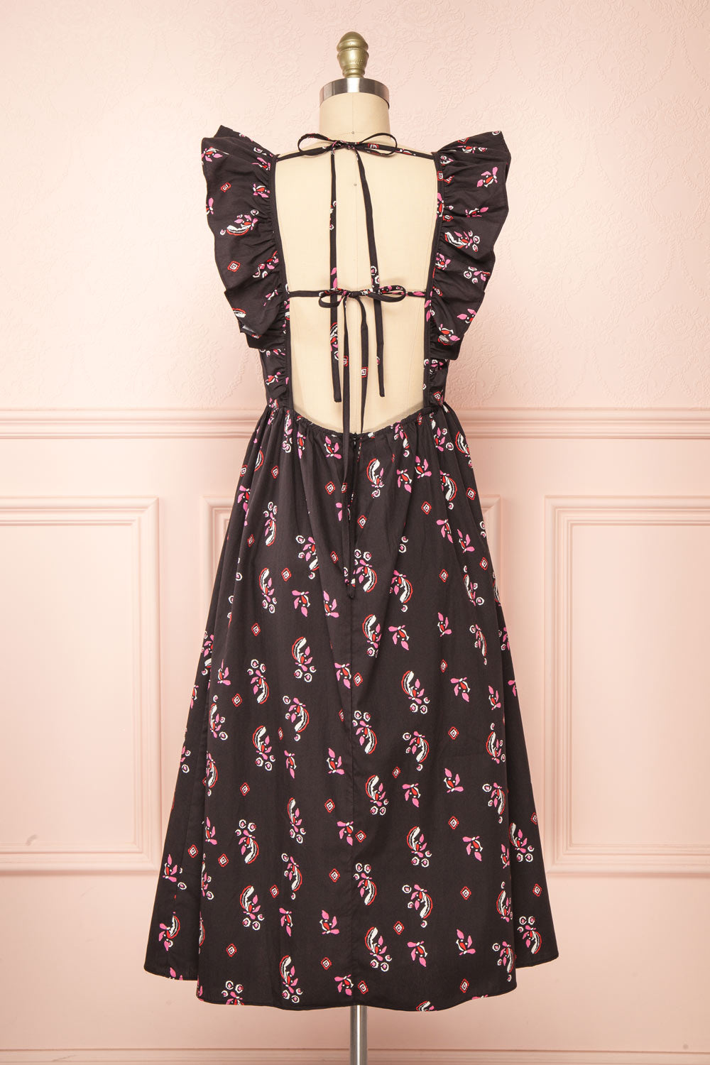 Elenomae Patterned Midi Dress w/ Lace-Up Back Boutique 1861 back view