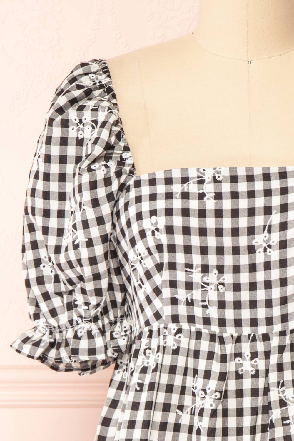 Elfie Black & White Short Tiered Gingham Print Dress | Boutique 1861 front close-up