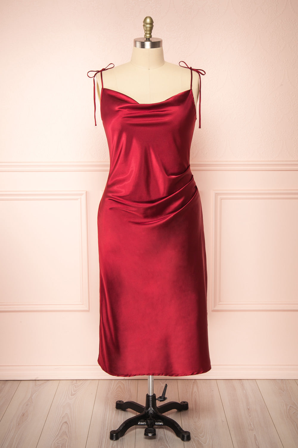 Elyse Burgundy Cowl Neck Midi Dress | Boutique 1861  front plus size