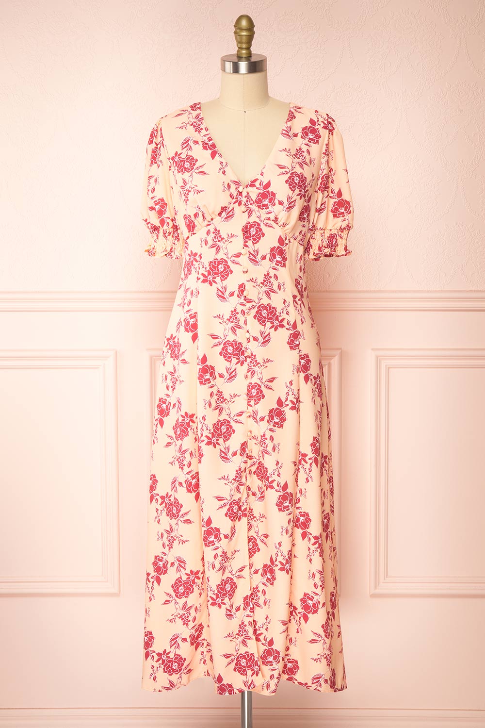 Elise Floral Maxi Dress w/ Short Sleeves | Boutique 1861 front view