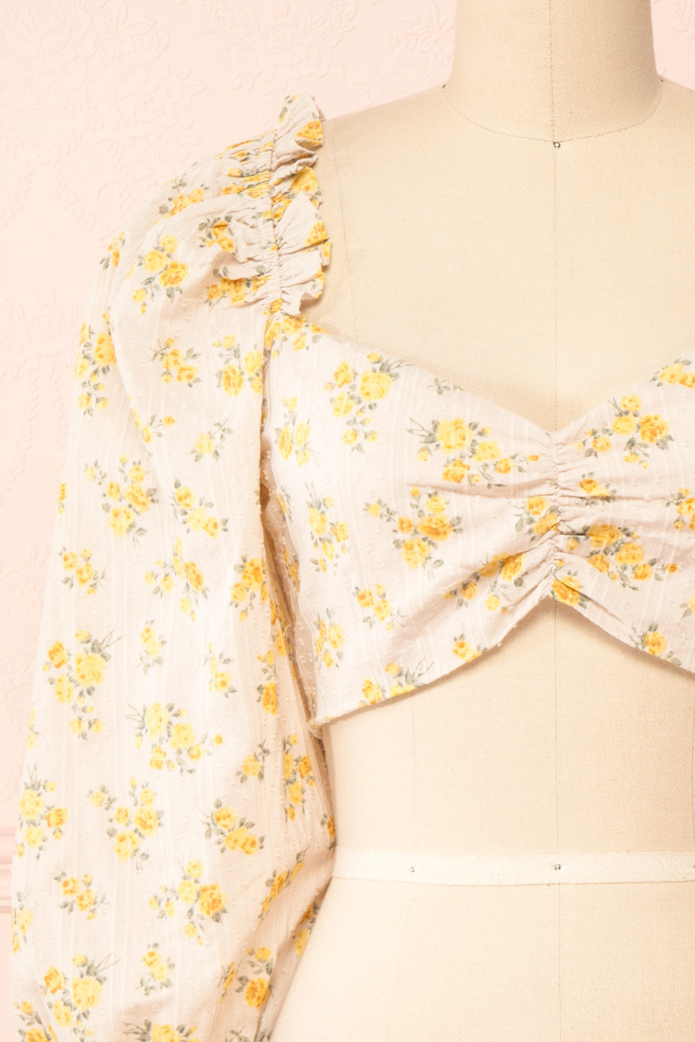 Eliza Cropped Floral Top w/ Puffy Sleeves | Boutique 1861 front close-up