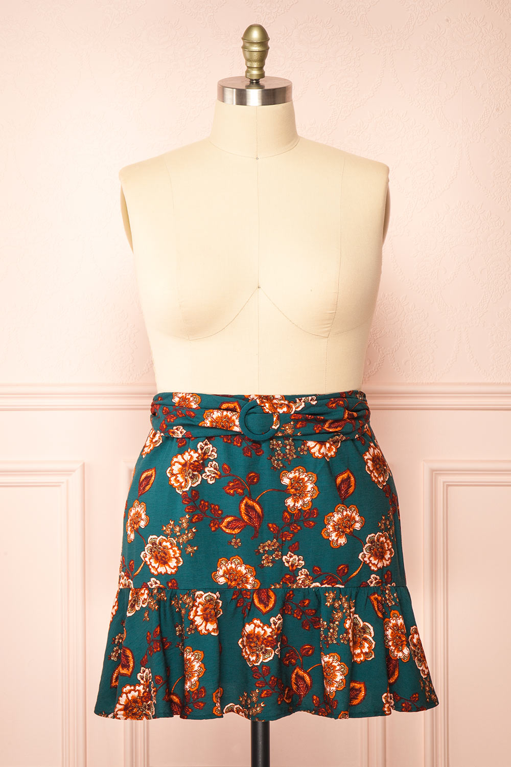 Elora Short Floral Skirt w/ Ruffles | Boutique 1861 front plus size