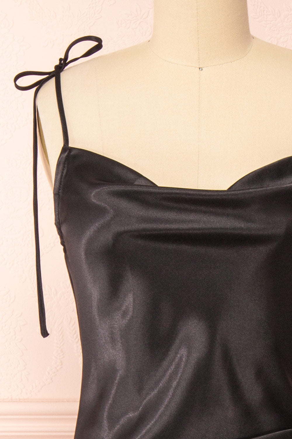 Elyse Black Cowl Neck Midi Dress | Boutique 1861 front close-up