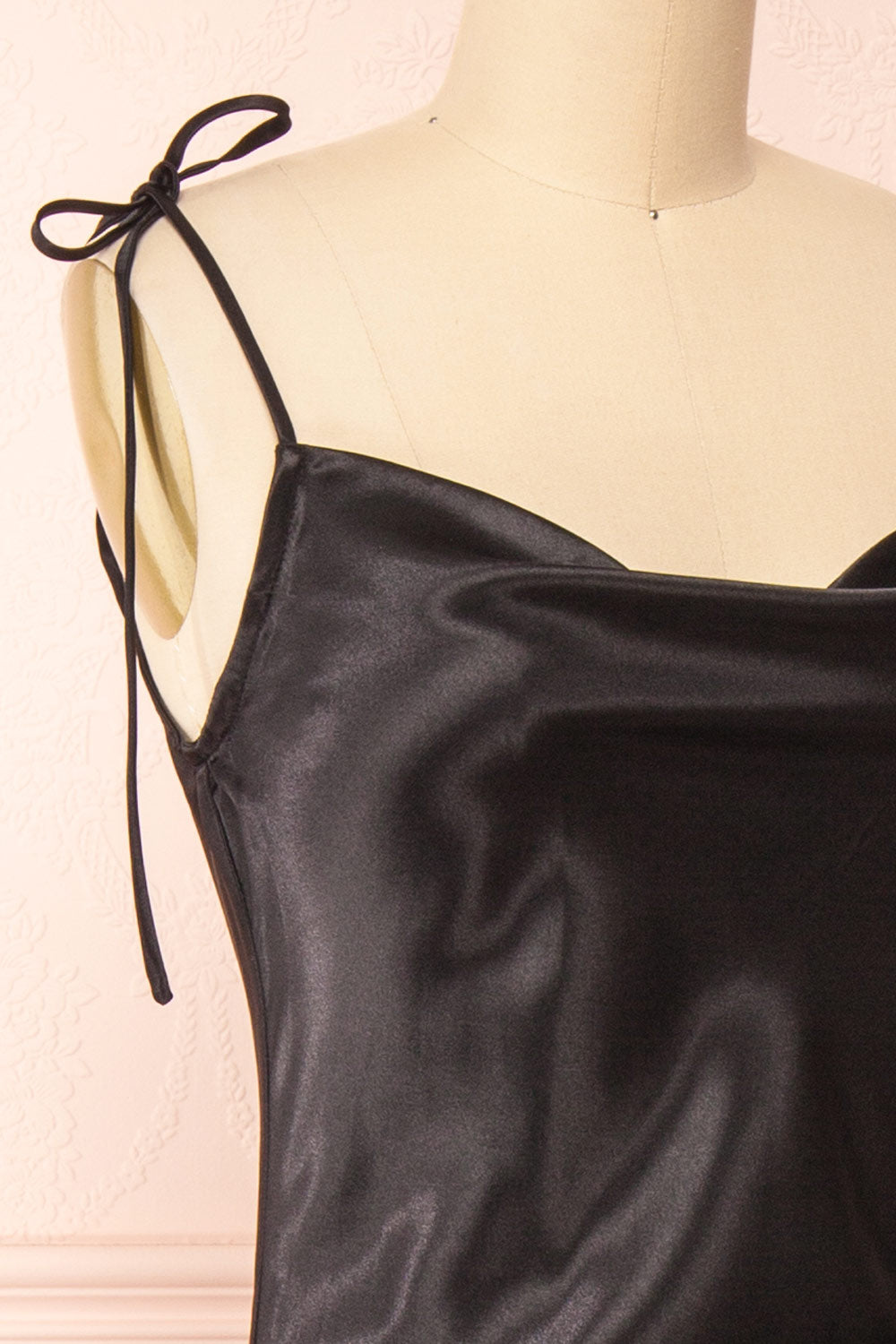 Elyse Black Cowl Neck Midi Dress | Boutique 1861 side close-up