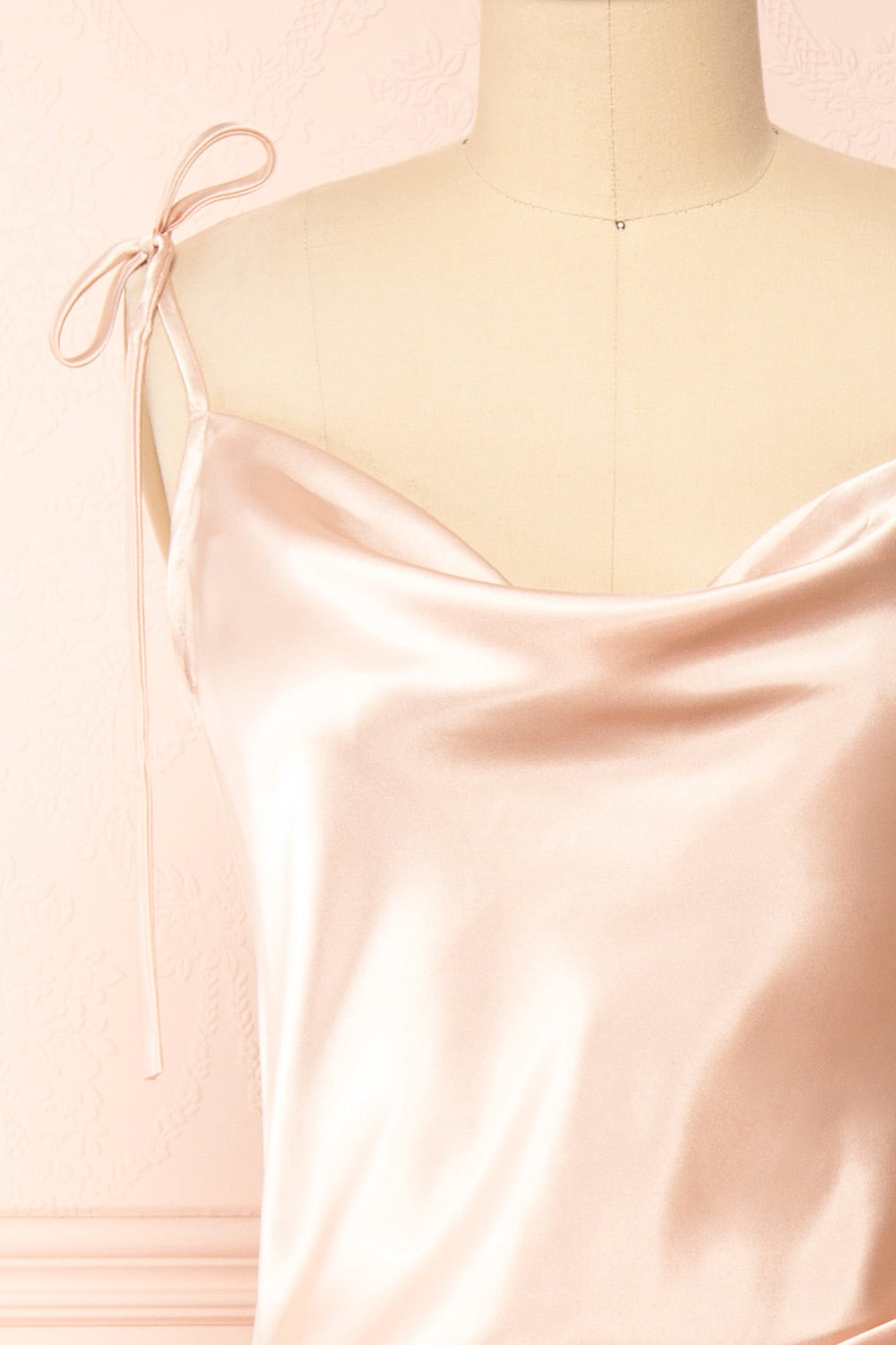 Elyse Blush Cowl Neck Midi Dress | Boutique 1861 front close-up