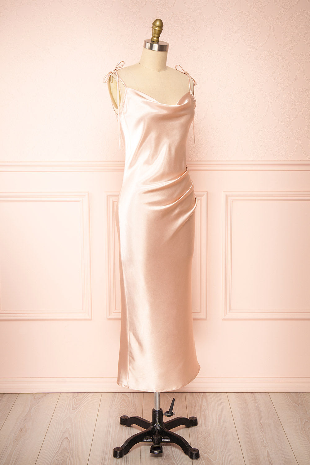 Elyse Blush Cowl Neck Midi Dress | Boutique 1861 side view