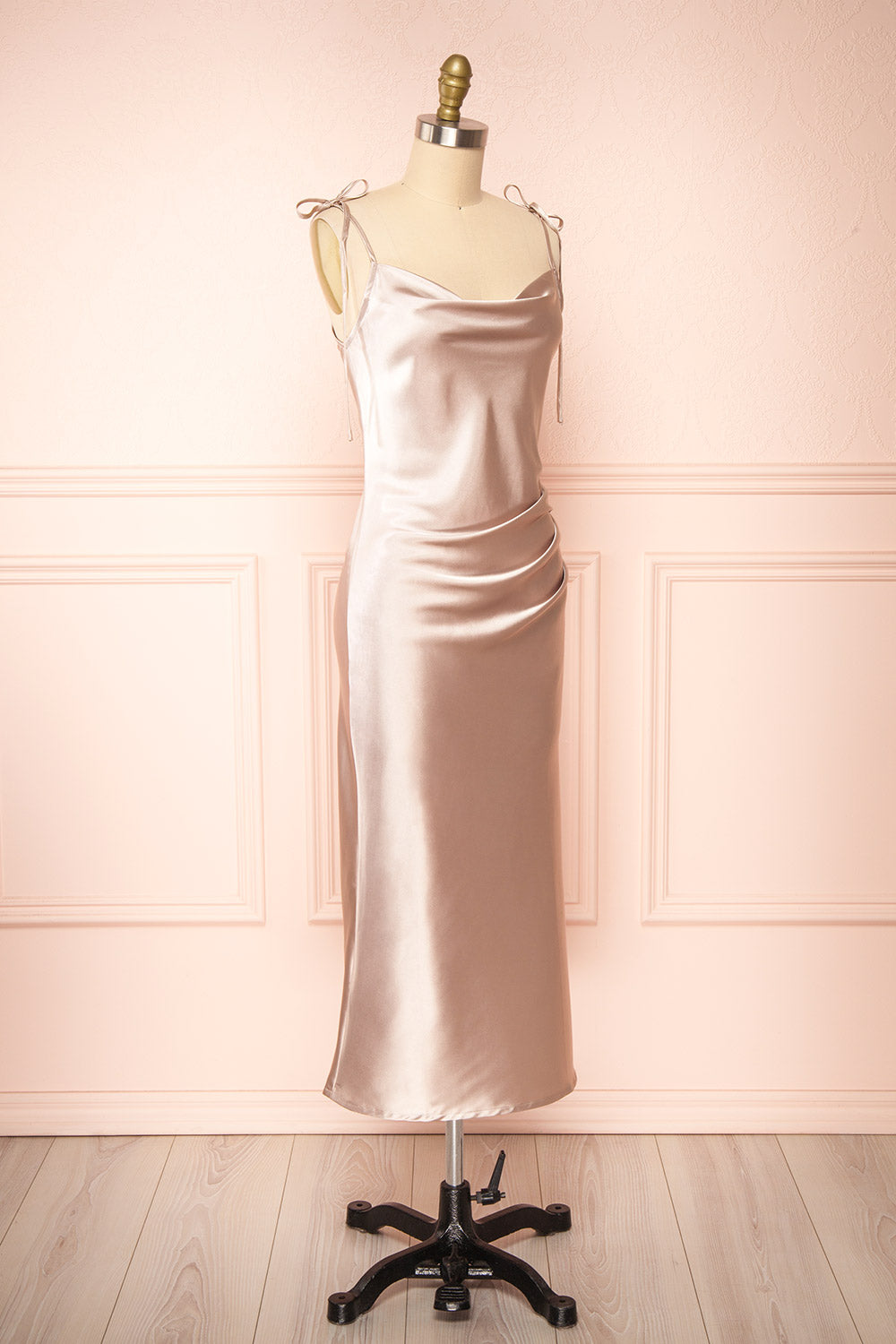 Elyse Champagne Cowl Neck Midi Dress | Boutique 1861 side view