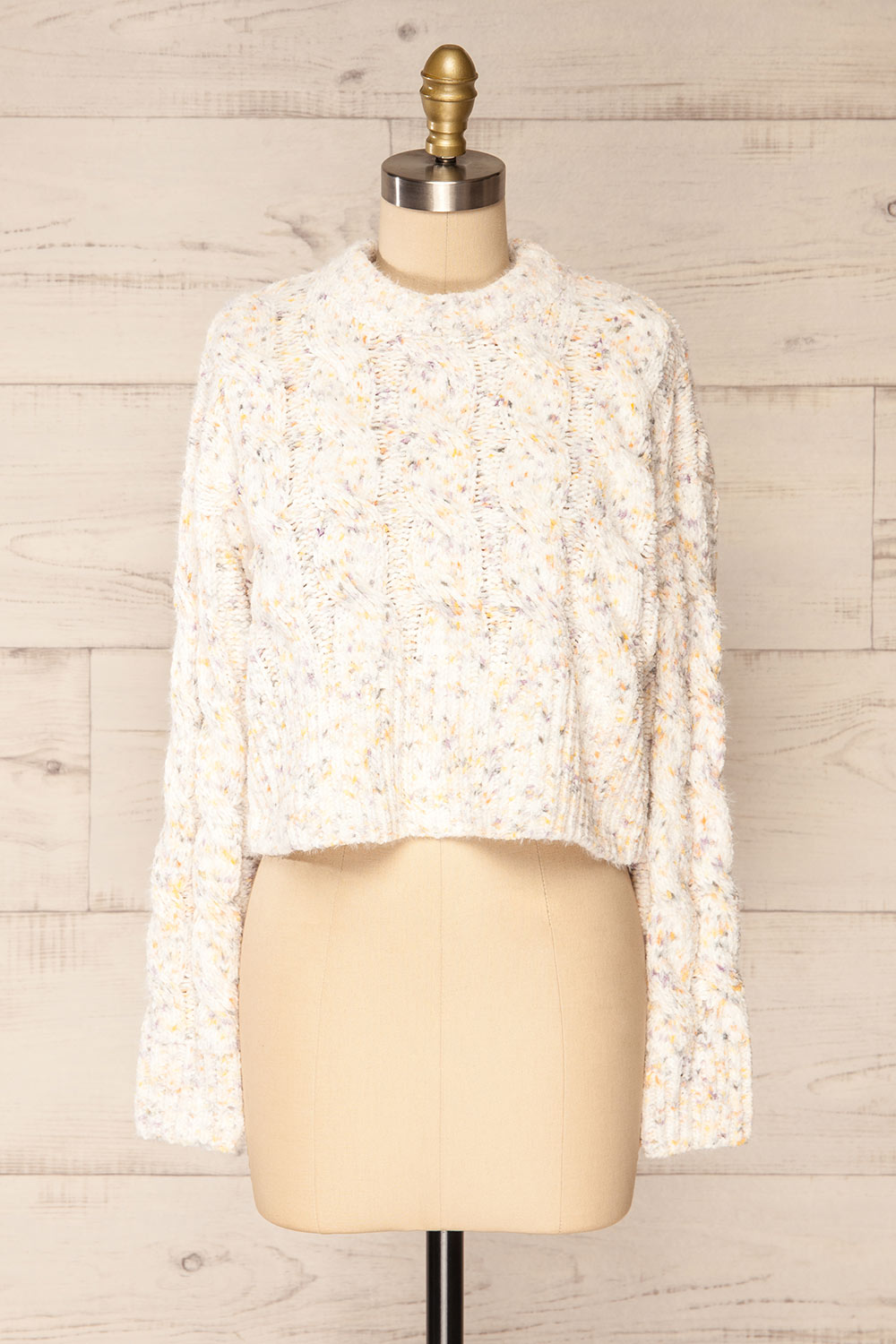 Emersin Ivory Cropped Knit Sweater | La petite garçonne front view