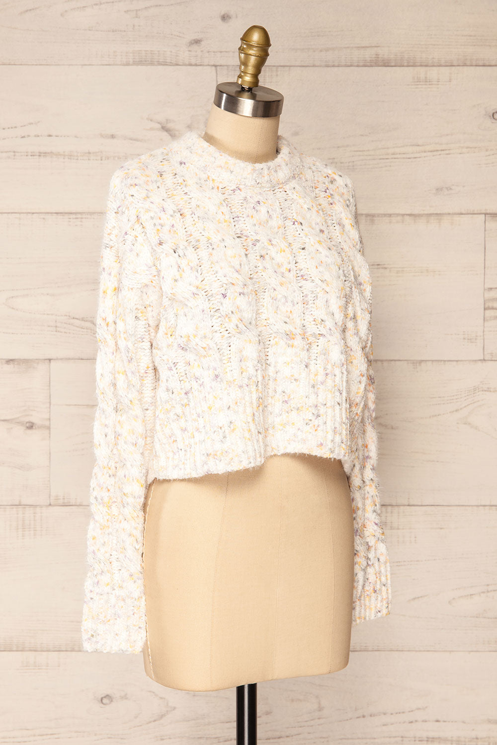 Emersin Ivory Cropped Knit Sweater | La petite garçonne side view