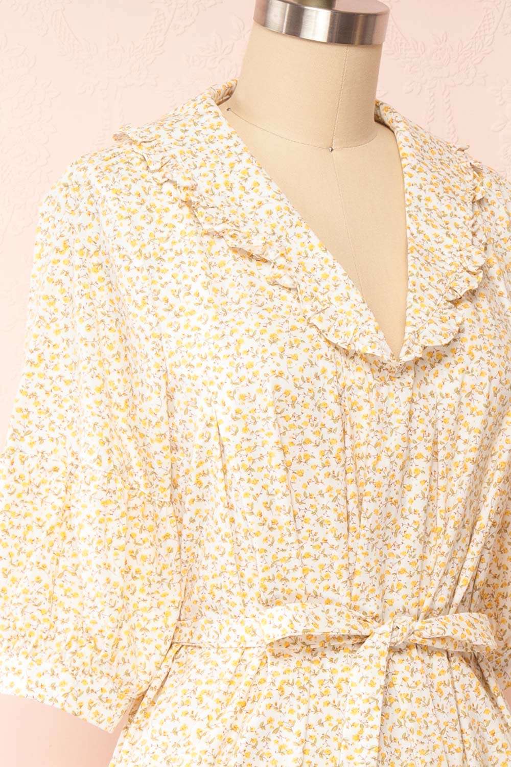 Emiliana Floral Midi Dress w/ Puffy Sleeves | Boutique 1861 side close up