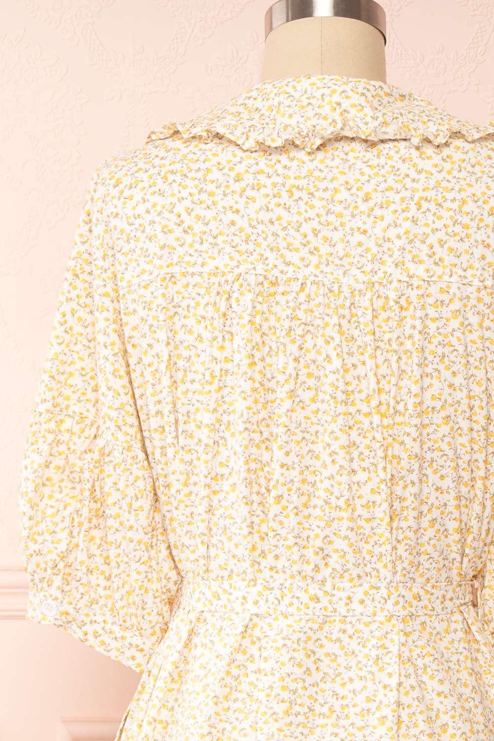 Emiliana Floral Midi Dress w/ Puffy Sleeves | Boutique 1861 back close up