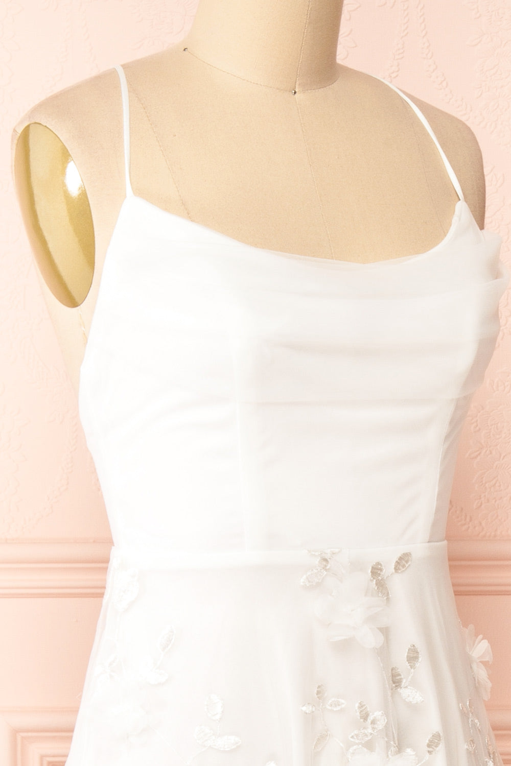 Eneka White Midi Tulle Dress w/ Floral Embroidery | Boudoir 1861 side close-up