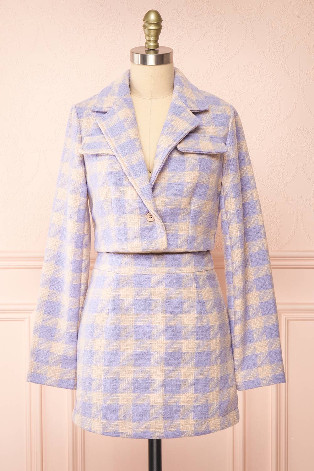 Set Lanajane Lavender Houndstooth Cropped Blazer and Skirt